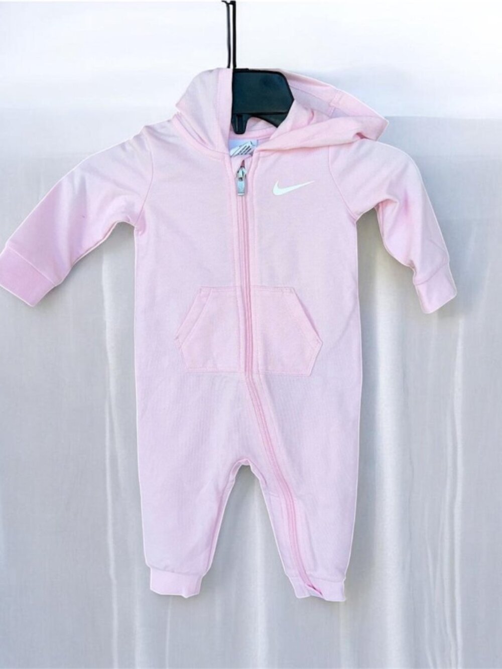 Nike Baby Hooded Baby Girls Coverall L/S Full Zip 6 9 Month Pink White NWT